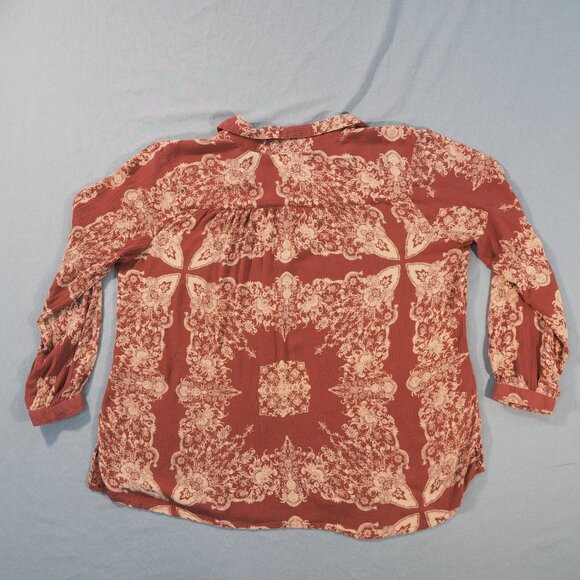 ONeill Shirt Womens Medium Red Pink Henley Tunic Loose Flowy Boho Hippie Fairy - Picture 2 of 8